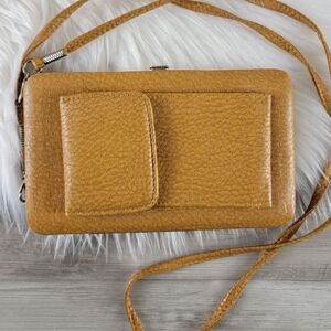 KRISTINE Mustard Gold Pebbled Vegan Leather Clutch Wallet Crossbody